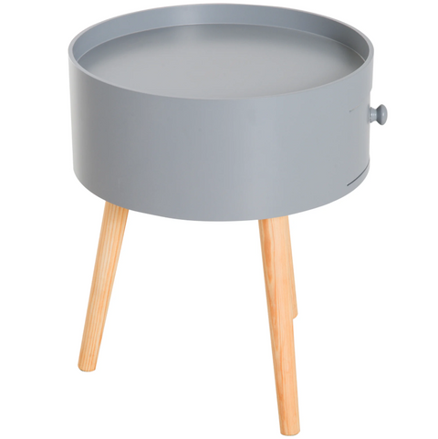 Rootz Side Table - Coffee Table - Drawer - Storage Space - Round Table - Scandinavian - Wood - Gray - 38 x 38 x 45 cm