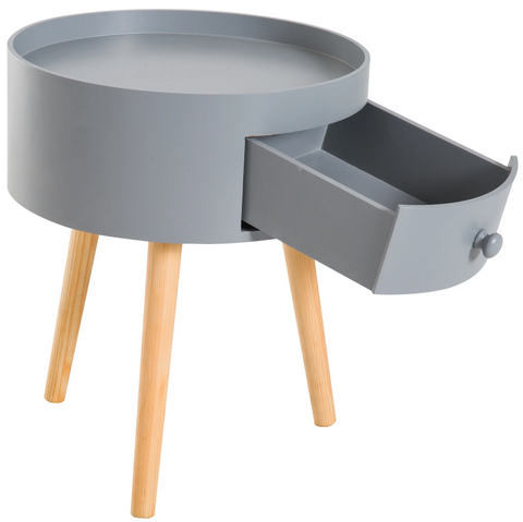Rootz Side Table - Coffee Table - Drawer - Storage Space - Round Table - Scandinavian - Wood - Gray - 38 x 38 x 45 cm