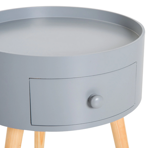 Rootz Side Table - Coffee Table - Drawer - Storage Space - Round Table - Scandinavian - Wood - Gray - 38 x 38 x 45 cm