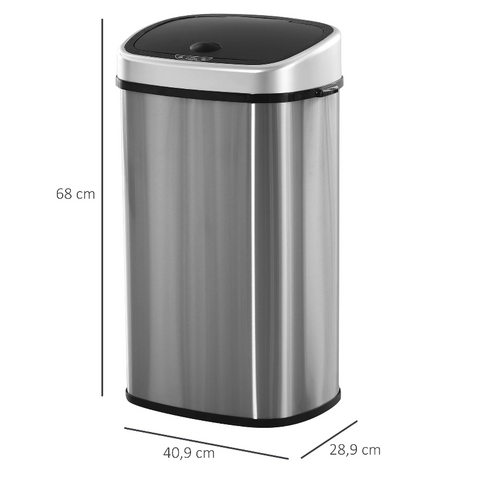 Rootz Trash Can - 48/58 Liter - Dustbin - Automatic Dustbin - Infrared Sensor - Silver - 40.9 x 28.9 x 68 cm