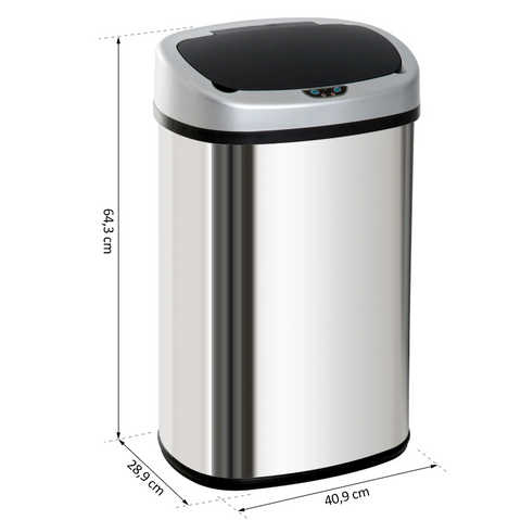 Rootz Trash Can - 48/58 Liter - Dustbin - Automatic Dustbin - Infrared Sensor - Silver - 40.9 x 28.9 x 68 cm