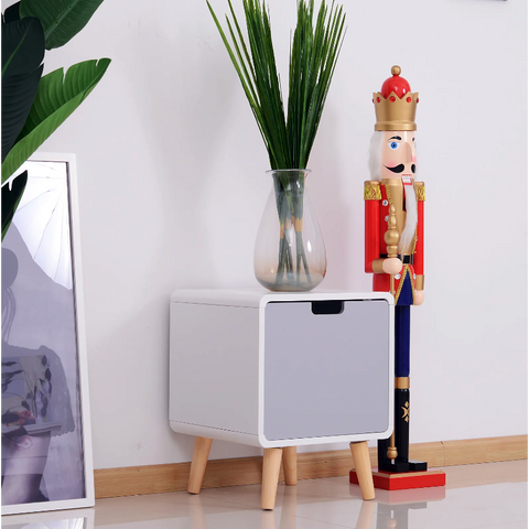 Rootz Bedside table - Side table - Storage cabinet - French door - MDF - White - Gray - Scandinavian - 40 x 38 x 50 cm