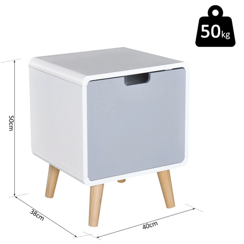 Rootz Bedside table - Side table - Storage cabinet - French door - MDF - White - Gray - Scandinavian - 40 x 38 x 50 cm