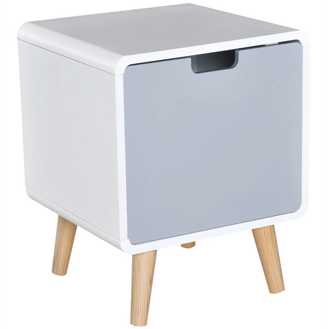Rootz Bedside table - Side table - Storage cabinet - French door - MDF - White - Gray - Scandinavian - 40 x 38 x 50 cm