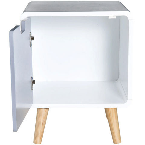 Rootz Bedside table - Side table - Storage cabinet - French door - MDF - White - Gray - Scandinavian - 40 x 38 x 50 cm