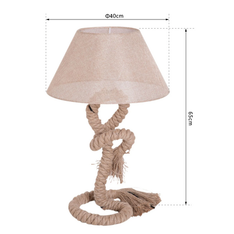 Rootz Table lamp - Rope lamp - Mood lighting - Hemp rope - Lampshade - E27 - 40W - Beige - 40 x 40 x 65 cm