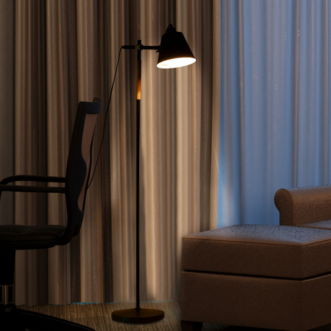 Rootz Floor lamp - Mood lighting - Adjustable Lamp - 40W - Metal - Wood - Black - 54 x 30 x 155 cm