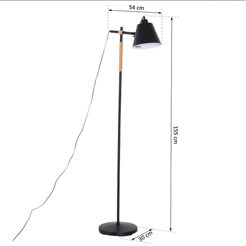 Rootz Floor lamp - Mood lighting - Adjustable Lamp - 40W - Metal - Wood - Black - 54 x 30 x 155 cm