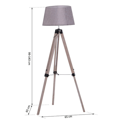 Rootz Floor lamp - Mood lighting - Tripod - Height Adjustable - 40W - Wood - Linen - Gray - 65 x 65 x 99-143 cm