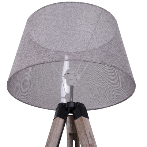 Rootz Floor lamp - Mood lighting - Tripod - Height Adjustable - 40W - Wood - Linen - Gray - 65 x 65 x 99-143 cm