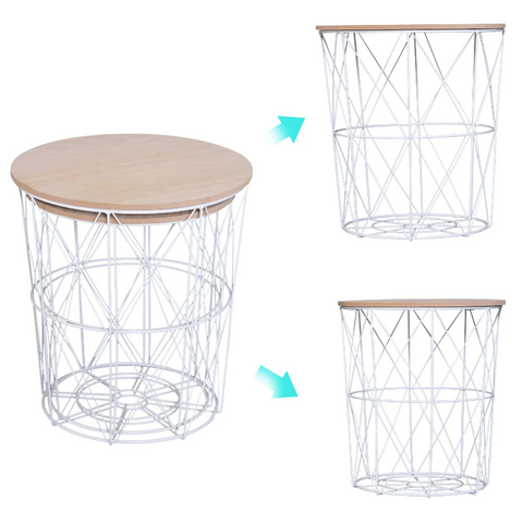 Rootz Couchtische – 2er-Set – Beistelltische – MDF – Metall – Stauraum – Weiß – Braun – Natur – 40 x 40 x 45 cm 