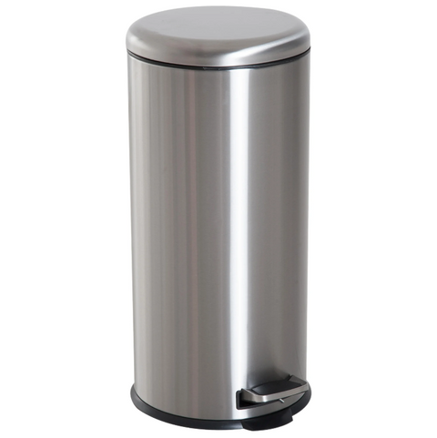 Rootz Pedal Bin - 30 Liter - Trash Can - Garbage Can - Inner Bucket - Hinged Lid - Stainless Steel - Silver - 29.2 x 29.2 x 62.9 cm