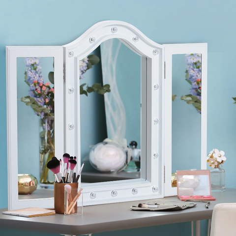 Rootz Make-Up Mirror - Cosmetic Mirror - 16 LED Lights - Batteries - White - MDF - 36-73 x 53.5 x 4.5 cm