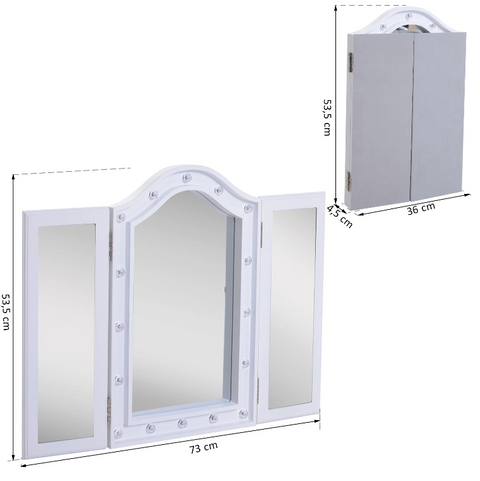 Rootz Make-Up Mirror - Cosmetic Mirror - 16 LED Lights - Batteries - White - MDF - 36-73 x 53.5 x 4.5 cm