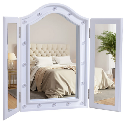 Rootz Make-Up Mirror - Cosmetic Mirror - 16 LED Lights - Batteries - White - MDF - 36-73 x 53.5 x 4.5 cm