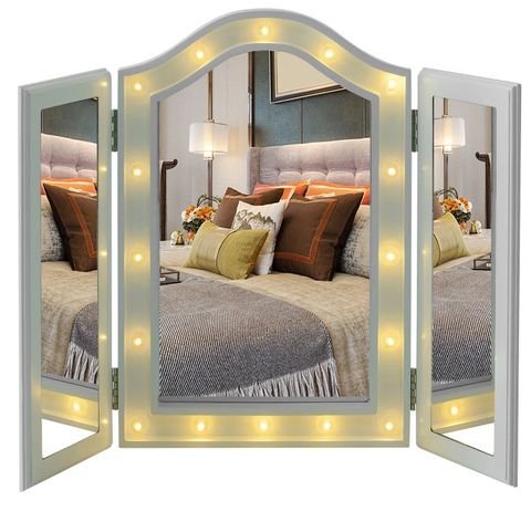 Rootz Make-Up Mirror - Cosmetic Mirror - 16 LED Lights - Batteries - White - MDF - 36-73 x 53.5 x 4.5 cm