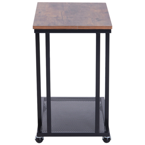 Rootz Side Table - On Wheels - C-Shape - Storage Shelf - Steel - MDF - Black-Brown - 51 x 36 x 61 cm