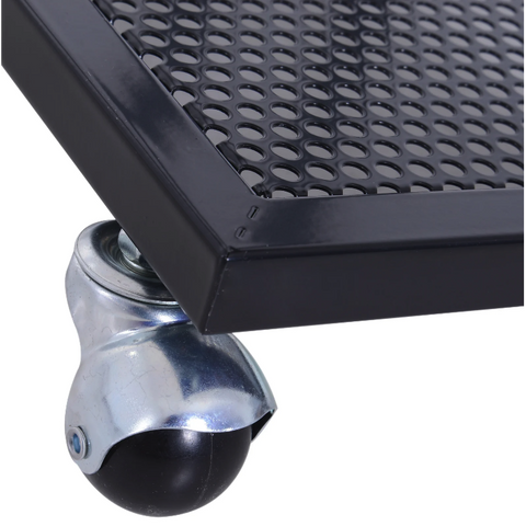 Rootz Side Table - On Wheels - C-Shape - Storage Shelf - Steel - MDF - Black-Brown - 51 x 36 x 61 cm