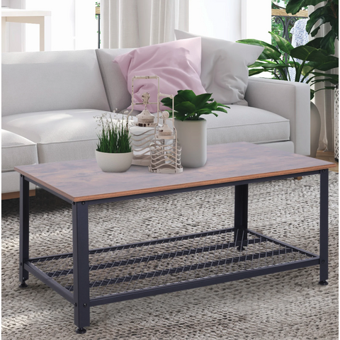 Rootz Salontafel - Salontafel - Bijzettafel - Opbergrek - Metaal - MDF - Bruin - Zwart - 106 x 60 x 45 cm 