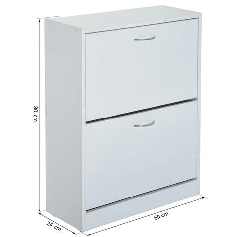 Rootz schoenenkast - schoenenopberger - schoenenopberger - 2 kleppen - 10-12 paar schoenen - klemplaten - wit - bewerkt hout - 60 x 24 x 80 cm 