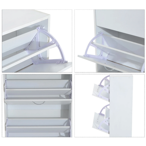 Rootz schoenenkast - schoenenopberger - schoenenopberger - 2 kleppen - 10-12 paar schoenen - klemplaten - wit - bewerkt hout - 60 x 24 x 80 cm 