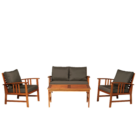 Rootz Lounge Set - Garden Set - 4 Furniture - 1 Sofa - 2 Chairs - 1 Table - 3-4 People - Brown - Cushions - Acacia Wood -