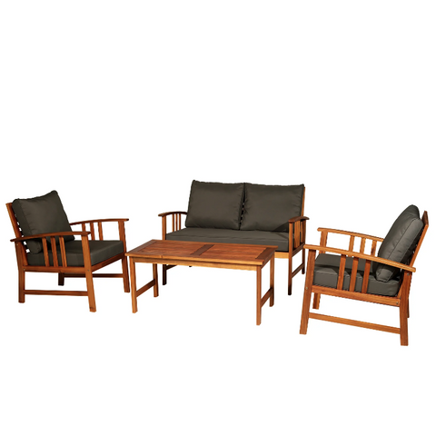 Rootz Lounge Set - Garden Set - 4 Furniture - 1 Sofa - 2 Chairs - 1 Table - 3-4 People - Brown - Cushions - Acacia Wood -