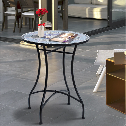 Rootz Garden table - Balcony table - Mosaic - Serving table - Round - Steel - Ceramic - 60 x 60 x 71 cm