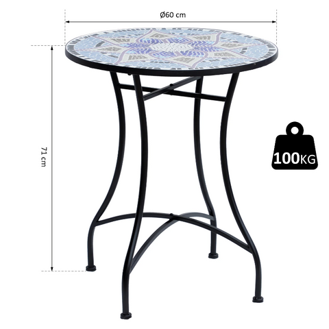 Rootz Garden table - Balcony table - Mosaic - Serving table - Round - Steel - Ceramic - 60 x 60 x 71 cm