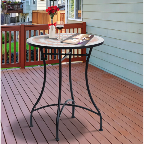 Rootz Garden table - Balcony table - Mosaic - Serving table - Round - Steel - Ceramic - 60 x 60 x 71 cm