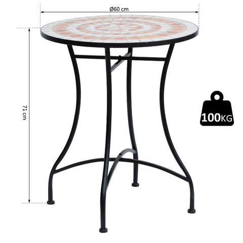 Rootz Garden table - Balcony table - Mosaic - Serving table - Round - Steel - Ceramic - 60 x 60 x 71 cm