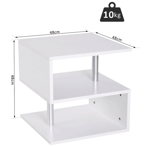 Rootz Side Table - Coffee Table - Coffee Table - 3 Levels - Storage Space - Processed Wood - Aluminum - White/Black - 48 x 48 x 48 cm