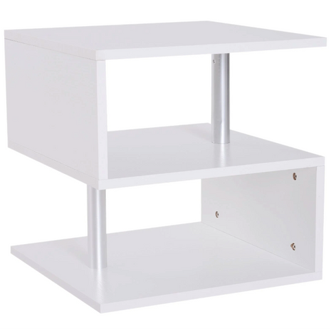 Rootz Side Table - Coffee Table - Coffee Table - 3 Levels - Storage Space - Processed Wood - Aluminum - White/Black - 48 x 48 x 48 cm