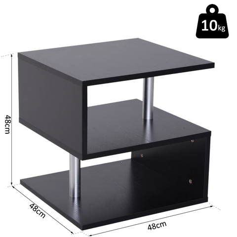Rootz Side Table - Coffee Table - Coffee Table - 3 Levels - Storage Space - Processed Wood - Aluminum - White/Black - 48 x 48 x 48 cm