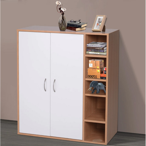 Rootz Sideboard - Bookcase - Storage Cabinet - Multifunctional - Open Storage Compartments - 2 Doors - Nature - Wood - White - 80 x 32 x 90.5 cm