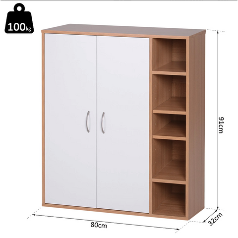 Rootz Sideboard - Bookcase - Storage Cabinet - Multifunctional - Open Storage Compartments - 2 Doors - Nature - Wood - White - 80 x 32 x 90.5 cm