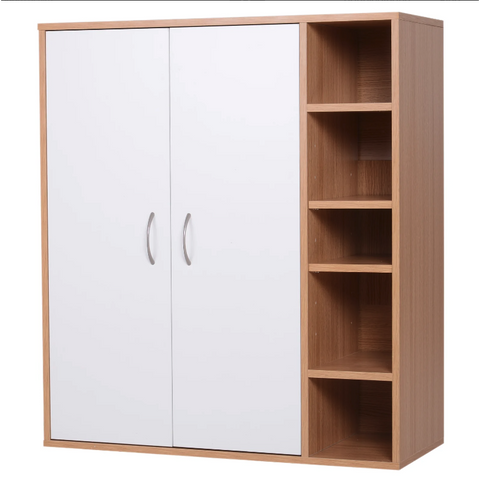 Rootz Sideboard - Bookcase - Storage Cabinet - Multifunctional - Open Storage Compartments - 2 Doors - Nature - Wood - White - 80 x 32 x 90.5 cm