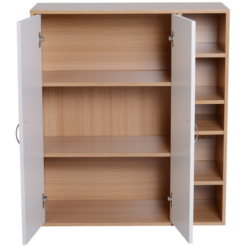 Rootz Sideboard - Bookcase - Storage Cabinet - Multifunctional - Open Storage Compartments - 2 Doors - Nature - Wood - White - 80 x 32 x 90.5 cm