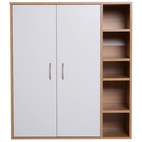 Rootz Sideboard - Bookcase - Storage Cabinet - Multifunctional - Open Storage Compartments - 2 Doors - Nature - Wood - White - 80 x 32 x 90.5 cm
