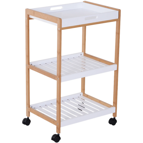 Rootz Kitchen trolley - Serving trolley - Kitchen trolley - Removable top plate - White - Nature - MDF - 46 x 35 x 74.5 cm
