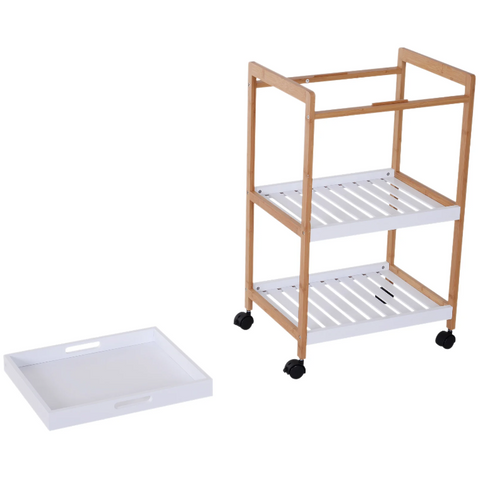Rootz Kitchen trolley - Serving trolley - Kitchen trolley - Removable top plate - White - Nature - MDF - 46 x 35 x 74.5 cm