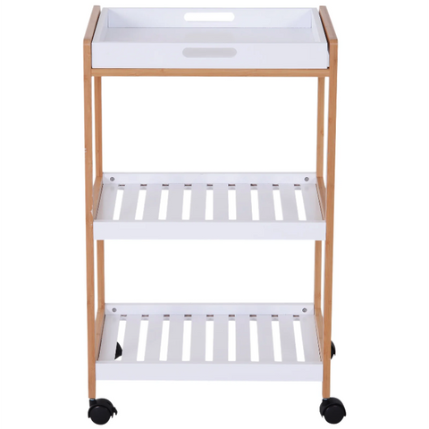 Rootz Kitchen trolley - Serving trolley - Kitchen trolley - Removable top plate - White - Nature - MDF - 46 x 35 x 74.5 cm