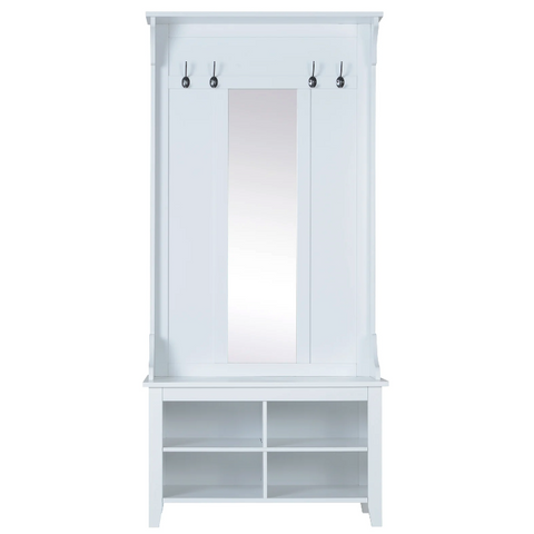 Rootz Wardrobe Set - 4 Hooks - 4 Storage Compartments - 3-in-1 - Mirror - Hall Rack - Shoe Cabinet - White - MDF - 80 x 40 x 170 cm