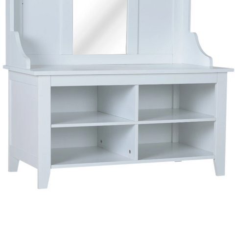 Rootz Wardrobe Set - 4 Hooks - 4 Storage Compartments - 3-in-1 - Mirror - Hall Rack - Shoe Cabinet - White - MDF - 80 x 40 x 170 cm