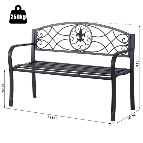 Rootz Gartenbank – 2-Sitzer-Bank – Armlehnen – Landhausstil – Metall – Schwarz – 128 x 50 x 91 cm