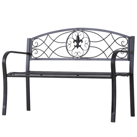 Rootz Gartenbank – 2-Sitzer-Bank – Armlehnen – Landhausstil – Metall – Schwarz – 128 x 50 x 91 cm