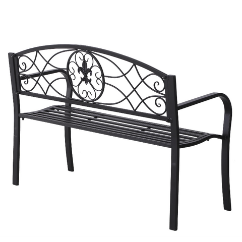 Rootz Gartenbank – 2-Sitzer-Bank – Armlehnen – Landhausstil – Metall – Schwarz – 128 x 50 x 91 cm