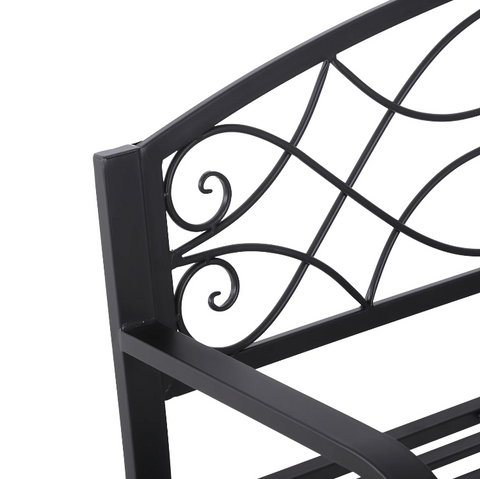 Rootz Gartenbank – 2-Sitzer-Bank – Armlehnen – Landhausstil – Metall – Schwarz – 128 x 50 x 91 cm