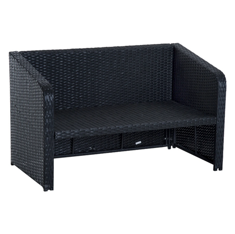 Rootz Garden Set - 4-Piece - Garden Bench - 2 Stools - 1 Coffee Table - Cushions - Polyrattan - Black - White