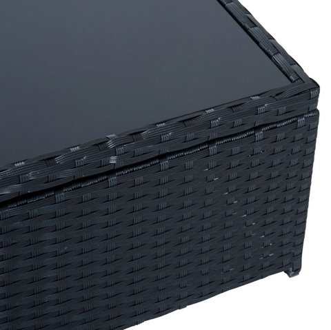 Rootz Garden Set - 4-Piece - Garden Bench - 2 Stools - 1 Coffee Table - Cushions - Polyrattan - Black - White